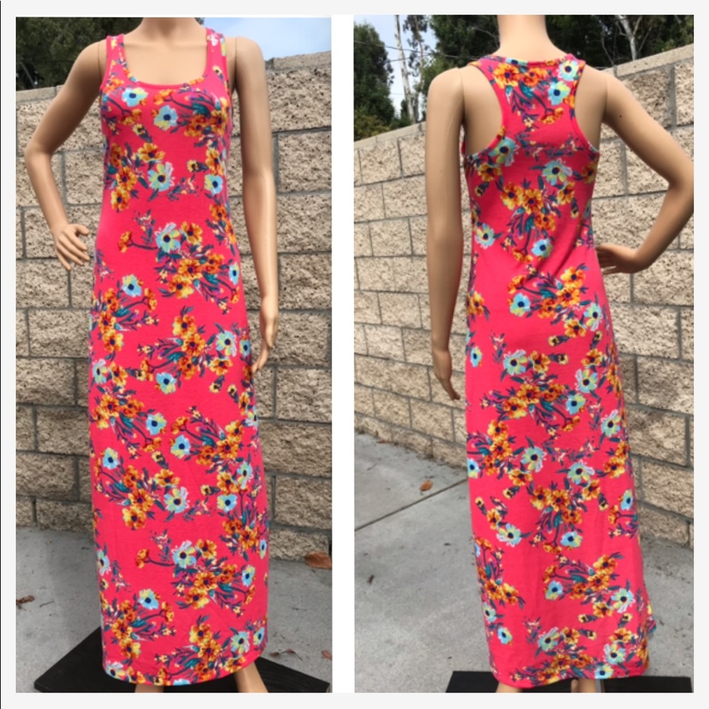 🆕 Pink Floral Maxi Tank Dress